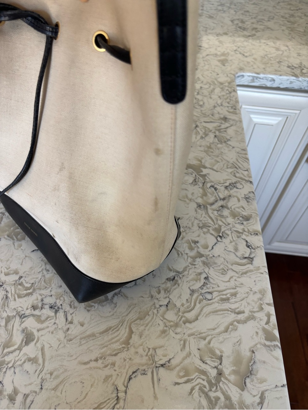 Mansur Gabriel Canvas Bucket Bag - Cream with Black Trim - Picture 5 of 11